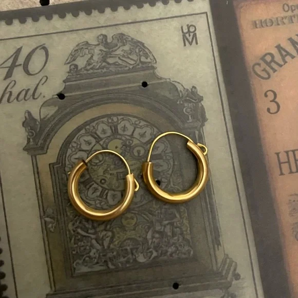 NEW OS 1960s 14kt solid yellow gold wires pierced hoop earrings VTG Mid Century - Picture 5 of 7